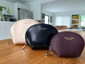 Henri Bendel Scalloped Saffiano Leather Nesting Trio Cosmetic Pouches